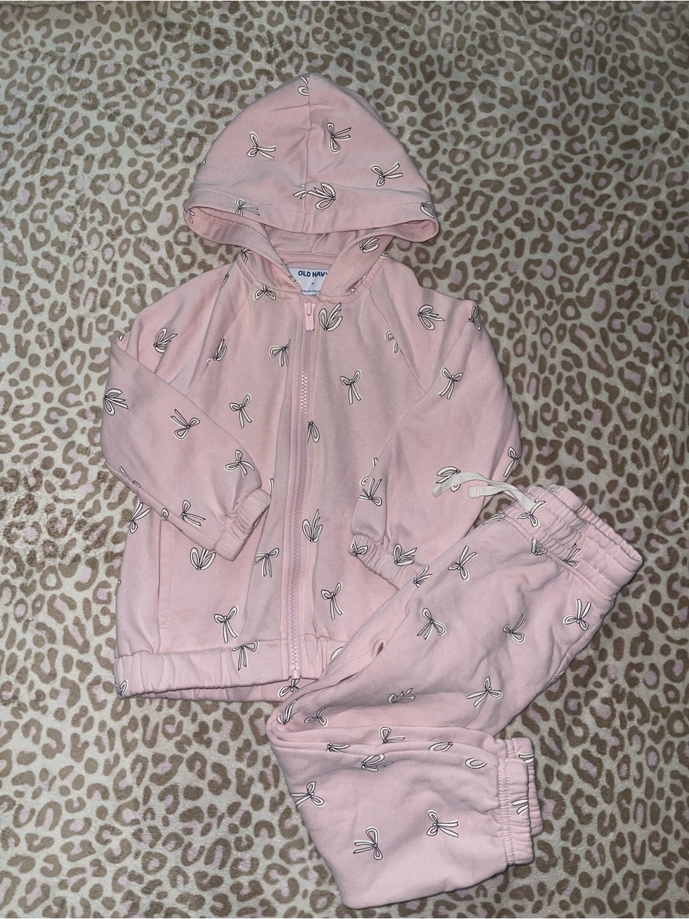 Old Navy Light Pink Bow-Print Hooded fleece Set
